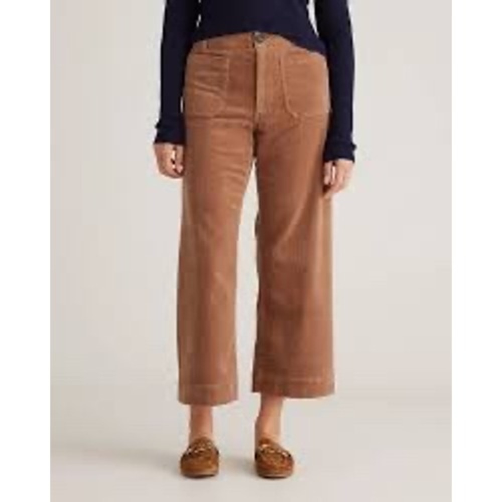Quince Organic Stretch Corduroy Cropped Wide Leg Pants Womens 10 Warm Brown - Picture 1 of 11